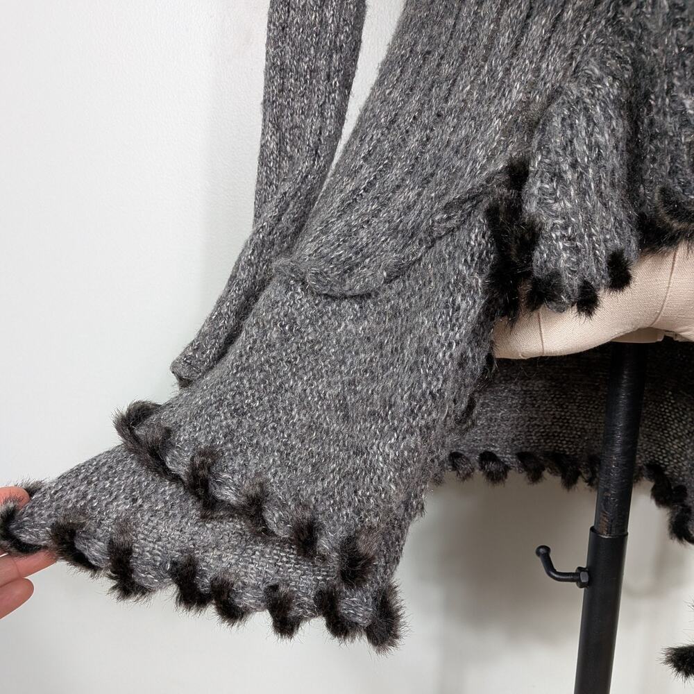 Lapis Duster Cardigan Sweater S Gray Faux Fur Whimsigoth Y2K Fairy Witchy Boho - Picture 4 of 11